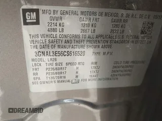 2012 Chevrolet Captiva Sport LT with VIN 3GNAL3E56CS616520, listed as a IAAI auction lot 41998221 with 113,756 mi miles. Bid and sale history available at carsss.com. Image 9.