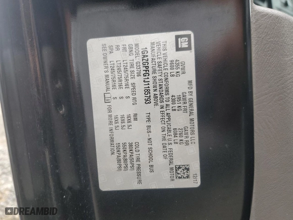 2018 Chevrolet Express Passenger LT with VIN 1GAZGPFG1J1185793, listed as a Copart auction lot 70657294 with 184,879 mi miles and Salvage Title. Bid and sale history available at carsss.com. Image 13.