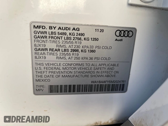 2021 Audi Q5 Premium Plus z VIN WA1BAAFY5M2024761, wystawiony jako Copart lot #57532125 z przebiegiem 90 042 mil mil oraz Czysty tytuł • Clean title. Historia ofert i sprzedaży dostępna na DreamBid. Obrazek 10.