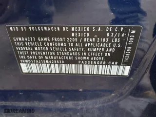 2014 Volkswagen Jetta Sedan SE with VIN 3VWD17AJ1EM428630, listed as a IAAI auction lot 41802718 with 147,405 mi miles. Bid and sale history available at carsss.com. Image 9.