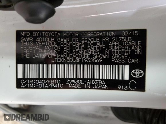 2015 Toyota Prius Four z VIN JTDKN3DU8F1932569, wystawiony jako Copart lot #60300745 z przebiegiem 172 661 mil mil oraz Szkoda całkowita • Salvage title. Historia ofert i sprzedaży dostępna na DreamBid. Obrazek 13.
