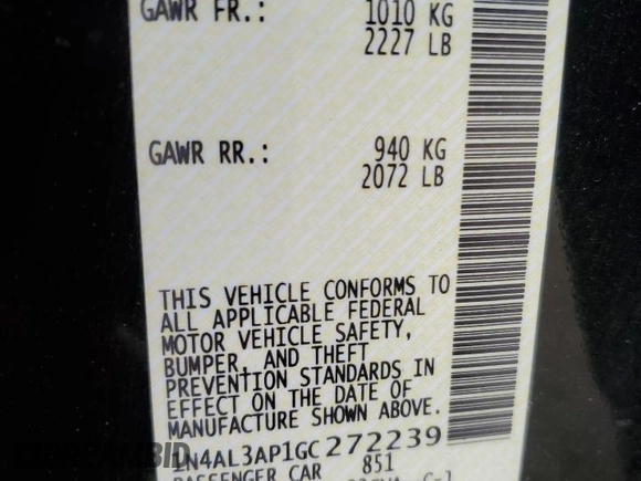 2016 Nissan Altima SV with VIN 1N4AL3AP1GC272239, listed as a Copart auction lot 74732064 with 67,541 mi miles and Salvage Title. Bid and sale history available at DreamBid. Image 12.