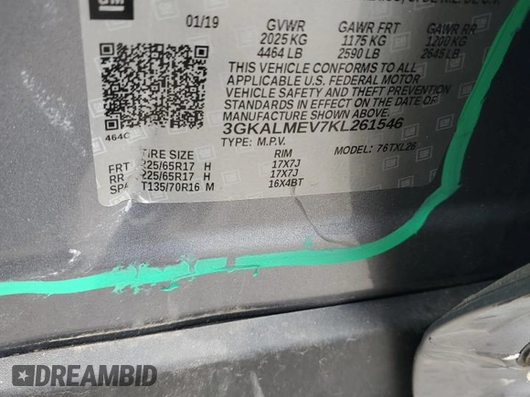 2019 GMC Terrain SLE с VIN 3GKALMEV7KL261546, выставлен на аукционе Copart как лот 61054725 с пробегом 26 575 миль миль и Списание • Salvage title. История ставок и продаж доступна на DreamBid. Изображение 14.