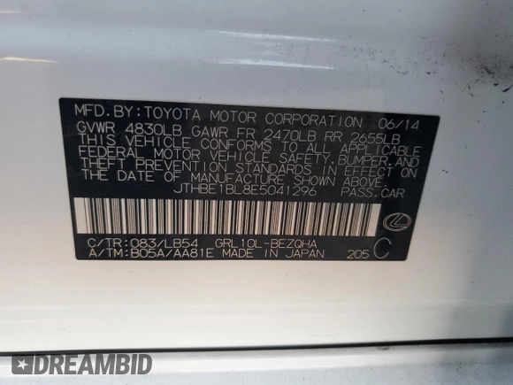 2014 Lexus GS 350 z VIN JTHBE1BL8E5041296, wystawiony jako Copart lot #48744345 z przebiegiem 89 520 mil mil oraz Czysty tytuł • Clean title. Historia ofert i sprzedaży dostępna na DreamBid. Obrazek 14.