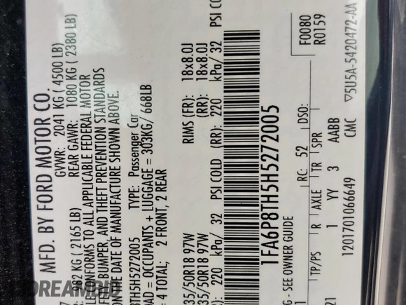 2017 Ford Mustang EcoBoost z VIN 1FA6P8TH5H5272005, wystawiony jako Copart lot #56405865 z przebiegiem 109 170 mil mil oraz Czysty tytuł • Clean title. Historia ofert i sprzedaży dostępna na DreamBid. Obrazek 12.