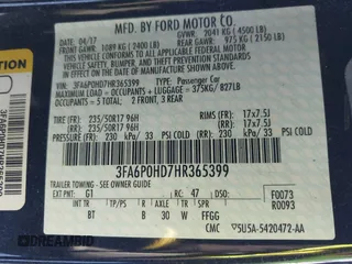 2017 Ford Fusion SE с VIN 3FA6P0HD7HR365399, выставлен на аукционе IAAI как лот 41319317 с пробегом Не указан миль и . История ставок и продаж доступна на DreamBid. Изображение 9.