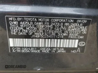 2010 Lexus IS 250 with VIN JTHBF5C23A5111274, listed as a Copart auction lot 43613325 with Not Provided miles and Non Repairable. Bid and sale history available at carsss.com. Image 12.