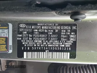 2013 Kia Sorento LX with VIN 5XYKT3A1XDG381218, listed as a IAAI auction lot 42511747 with 130,253 mi miles and . Bid and sale history available at DreamBid. Image 9.