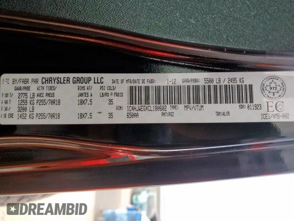 2012 Jeep Wrangler Unlimited Altitude with VIN 1C4HJWEGXCL180602, listed as a Copart auction lot 61391095 with 187,205 mi miles and Salvage title. Bid and sale history available at DreamBid. Image 13.