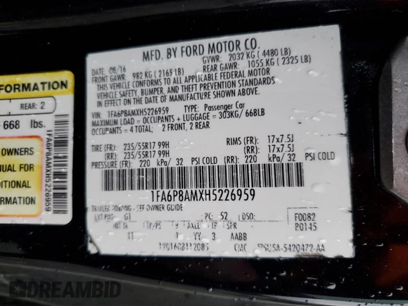 2017 Ford Mustang V6 with VIN 1FA6P8AMXH5226959, listed as a Copart auction lot 44716215 with 96,363 mi miles and Salvage Title. Bid and sale history available at carsss.com. Image 13.