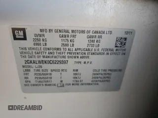 2012 GMC Terrain SLT-2 with VIN 2GKALWEK0C6229397, listed as a Copart auction lot 83023894 with 109,073 mi miles and Salvage Title. Bid and sale history available at DreamBid. Image 14.