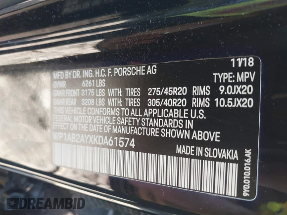 2019 Porsche Cayenne S with VIN WP1AB2AYXKDA61574, listed as a IAAI auction lot 41769572 with 39,746 mi miles and . Bid and sale history available at DreamBid. Image 9.