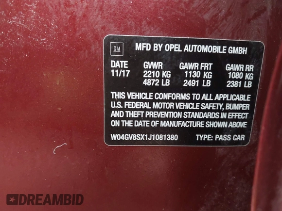 2018 Buick Regal Essence with VIN W04GV8SX1J1081380, listed as a IAAI auction lot 41996285 with 83,437 mi miles and . Bid and sale history available at DreamBid. Image 9.