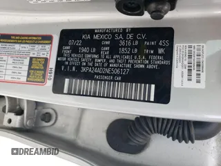 2022 Kia Rio LX with VIN 3KPA24AD2NE506127, listed as a Copart auction lot 63672404 with Not Provided miles and Salvage Title. Bid and sale history available at DreamBid. Image 13.