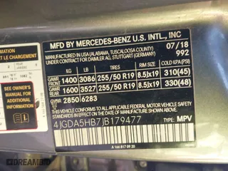 2018 Mercedes-Benz GLE with VIN 4JGDA5HB7JB179477, listed as a IAAI auction lot 41775068 with 152,682 mi miles. Bid and sale history available at carsss.com. Image 9.