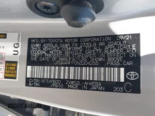2022 Toyota Prius LE с VIN JTDKAMFP0N3204255, выставлен на аукционе IAAI как лот 42374932 с пробегом 38 552 миль миль и . История ставок и продаж доступна на DreamBid. Изображение 9.