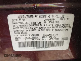 2017 Infiniti QX50 with VIN JN1BJ0RP4HM385690, listed as a IAAI auction lot 42027537 with 155,410 mi miles. Bid and sale history available at carsss.com. Image 9.