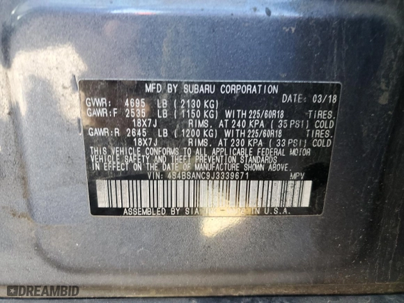 2018 Subaru Outback Limited with VIN 4S4BSANC9J3339671, listed as a Copart auction lot 47042395 with 112,764 mi miles and Salvage Title. Bid and sale history available at carsss.com. Image 13.