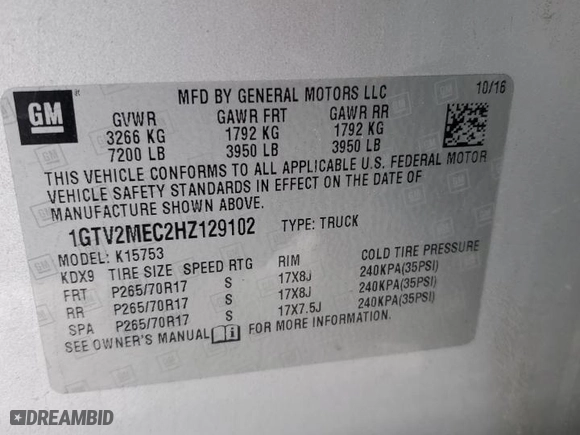 2017 GMC Sierra 1500 SLE with VIN 1GTV2MEC2HZ129102, listed as a Copart auction lot 88980045 with 121,495 mi miles and Clean Title. Bid and sale history available at carsss.com. Image 14.