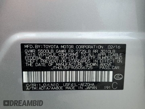 2016 Lexus LS 460 L with VIN JTHGL5EF9G5056725, listed as a Copart auction lot 49568625 with 87,226 mi miles and Salvage title. Bid and sale history available at DreamBid. Image 12.
