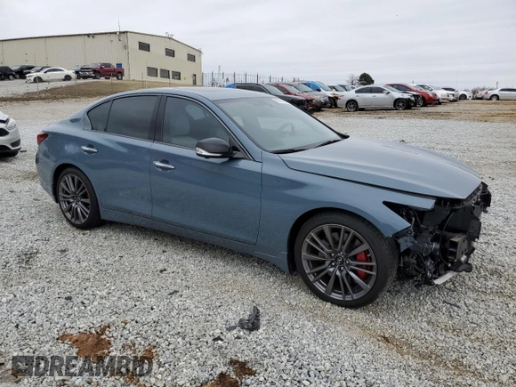 2021 Infiniti Q50 Red Sport 400 with VIN JN1FV7DPXMM850635, listed as a Copart auction lot 88910655 with 29,237 mi miles and Salvage Title. Bid and sale history available at DreamBid. Image 4.