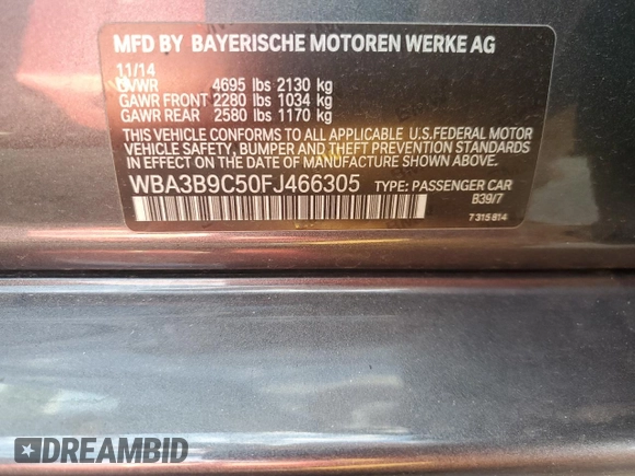 2015 BMW 3 Series 335i xDrive with VIN WBA3B9C50FJ466305, listed as a Copart auction lot 70440824 with 163,293 mi miles and Non Repairable. Bid and sale history available at carsss.com. Image 12.