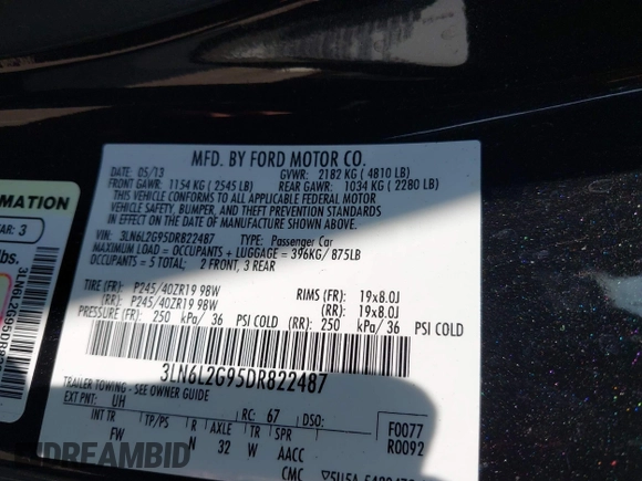 2013 Lincoln MKZ z VIN 3LN6L2G95DR822487, wystawiony jako IAAI lot #42347635 z przebiegiem 81 596 mil mil oraz . Historia ofert i sprzedaży dostępna na DreamBid. Obrazek 9.