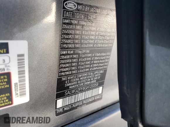 2016 Land Rover Range Rover Sport SE with VIN SALWG2PF6GA120359, listed as a Copart auction lot 80136444 with 90,160 mi miles and Clean Title. Bid and sale history available at DreamBid. Image 13.