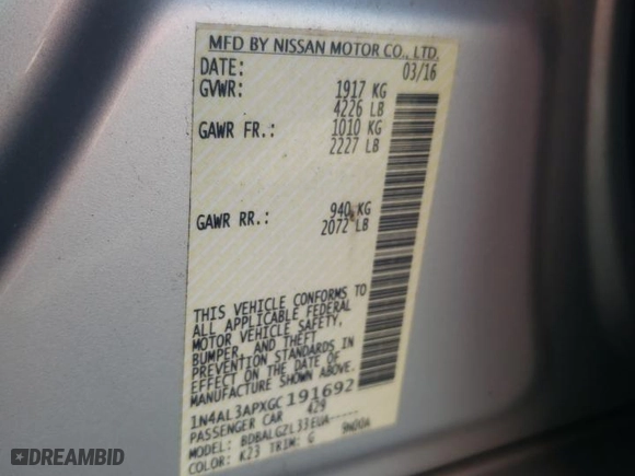 2016 Nissan Altima 2.5 SV with VIN 1N4AL3APXGC191692, listed as a Copart auction lot 75261004 with 242,175 mi miles and Clean Title. Bid and sale history available at carsss.com. Image 12.