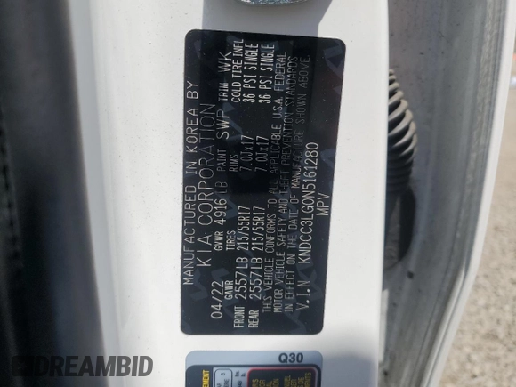 2022 Kia Niro S with VIN KNDCC3LG0N5161280, listed as a Copart auction lot 53946994 with 16,012 mi miles and Salvage Title. Bid and sale history available at DreamBid. Image 13.