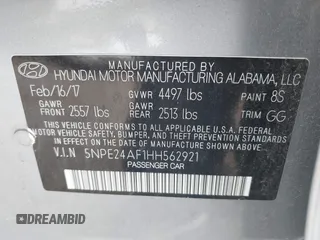 2017 Hyundai Sonata 2.4L with VIN 5NPE24AF1HH562921, listed as a IAAI auction lot 41883886 with 145,594 mi miles and . Bid and sale history available at carsss.com. Image 9.