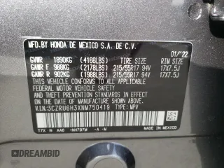 2022 Honda HR-V LX with VIN 3CZRU6H3XNM750419, listed as a Copart auction lot 48431305 with 55,744 mi miles and Salvage Title. Bid and sale history available at carsss.com. Image 15.
