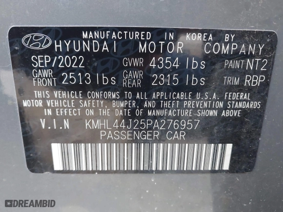 2023 Hyundai Sonata SEL Plus with VIN KMHL44J25PA276957, listed as a IAAI auction lot 41526596 with 38,496 mi miles. Bid and sale history available at carsss.com. Image 9.