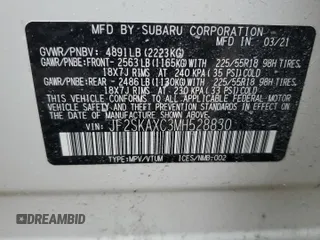 2021 Subaru Forester Touring z VIN JF2SKAXC3MH528830, wystawiony jako Copart lot #53322845 z przebiegiem 43 516 mil mil oraz Szkoda całkowita • Salvage title. Historia ofert i sprzedaży dostępna na DreamBid. Obrazek 13.