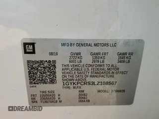 2020 Cadillac XT6 FWD Premium Luxury с VIN 1GYKPCRS3LZ108567, выставлен на аукционе Copart как лот 48582435 с пробегом 68 986 миль миль и Списание • Salvage title. История ставок и продаж доступна на DreamBid. Изображение 13.