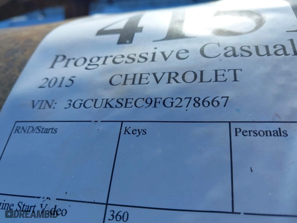 2015 Chevrolet Silverado 1500 LTZ with VIN 3GCUKSEC9FG278667, listed as a IAAI auction lot 41511428 with 1 mi miles. Bid and sale history available at carsss.com. Image 9.