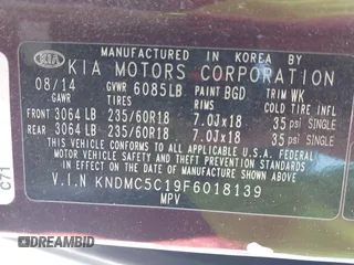 2015 Kia Sedona EX with VIN KNDMC5C19F6018139, listed as a IAAI auction lot 42031165 with 136,484 mi miles. Bid and sale history available at carsss.com. Image 9.