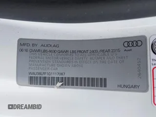 2016 Audi A3 2.0T Premium Plus with VIN WAU38LFF1G1117087, listed as a IAAI auction lot 39132207 with 43,353 mi miles. Bid and sale history available at carsss.com. Image 9.