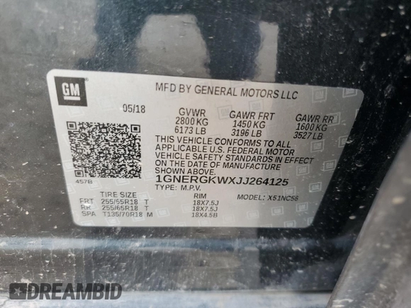 2018 Chevrolet Traverse LT Cloth с VIN 1GNERGKWXJJ264125, выставлен на аукционе Copart как лот 59966105 с пробегом 86 996 миль миль и Списание • Salvage title. История ставок и продаж доступна на DreamBid. Изображение 12.