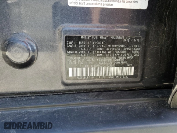 2012 Subaru Outback Prem with VIN 4S4BRBCC1C3226062, listed as a Copart auction lot 60373355 with 195,335 mi miles and Clean title. Bid and sale history available at DreamBid. Image 12.