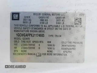 2018 Chevrolet Express Cargo with VIN 1GCWGAFPXJ1174685, listed as a IAAI auction lot 42577588 with 54,673 mi miles and . Bid and sale history available at DreamBid. Image 9.