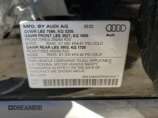 2022 Audi e-tron Premium z VIN WA1AAAGE3NB030477, wystawiony jako Copart lot #45118825 z przebiegiem 59 393 mil mil oraz Szkody całkowita. Historia ofert i sprzedaży dostępna na DreamBid. Obrazek 13.