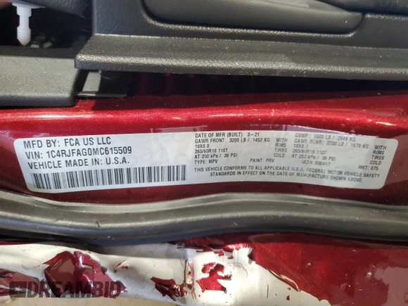 2021 Jeep Grand Cherokee Laredo E with VIN 1C4RJFAG0MC615509, listed as a Copart auction lot 62733185 with 38,762 mi miles and Salvage title. Bid and sale history available at DreamBid. Image 13.
