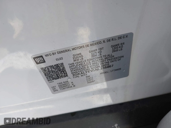 2022 GMC Terrain AT4 z VIN 3GKALYEV1NL156867, wystawiony jako IAAI lot #41339310 z przebiegiem 42 696 mil mil oraz . Historia ofert i sprzedaży dostępna na DreamBid. Obrazek 9.