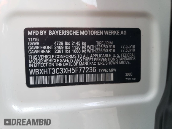 2017 BMW X1 xDrive28i with VIN WBXHT3C3XH5F77236, listed as a Copart auction lot 46406215 with 156,446 mi miles and Salvage Title. Bid and sale history available at DreamBid. Image 13.