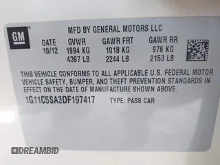 2013 Chevrolet Malibu LT with VIN 1G11C5SA3DF197417, listed as a IAAI auction lot 41737130 with 179,520 mi miles and . Bid and sale history available at DreamBid. Image 9.