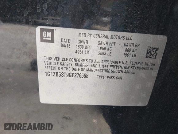 2016 Chevrolet Malibu LS с VIN 1G1ZB5ST9GF276568, выставлен на аукционе IAAI как лот 42114390 с пробегом 131 424 миль миль и . История ставок и продаж доступна на DreamBid. Изображение 9.