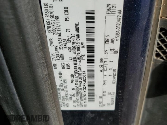 2015 Ford Transit Passenger XL с VIN 1FMZK1YG2FKB25633, выставлен на аукционе Copart как лот 51002115 с пробегом 183 255 миль миль и Списание • Salvage title. История ставок и продаж доступна на DreamBid. Изображение 13.