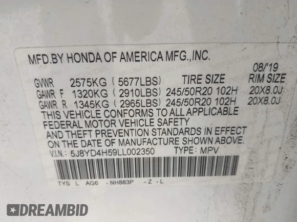 2020 Acura MDX Technology z VIN 5J8YD4H59LL002350, wystawiony jako IAAI lot #42169421 z przebiegiem 112 158 mil mil oraz . Historia ofert i sprzedaży dostępna na DreamBid. Obrazek 9.