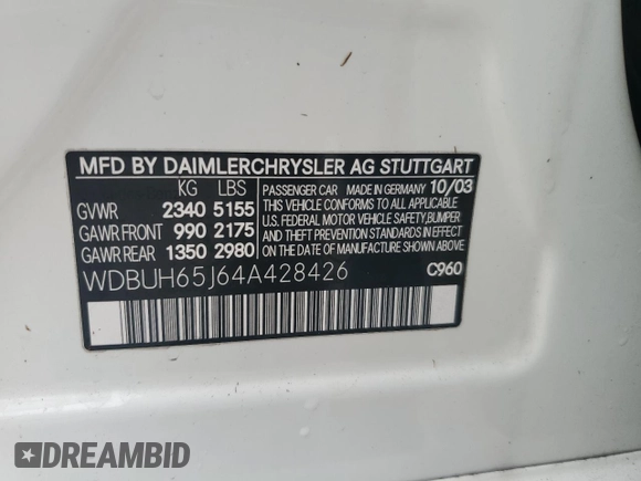 2004 Mercedes-Benz E 320 with VIN WDBUH65J64A428426, listed as a Copart auction lot 75079234 with 186,980 mi miles and Salvage Title. Bid and sale history available at DreamBid. Image 14.